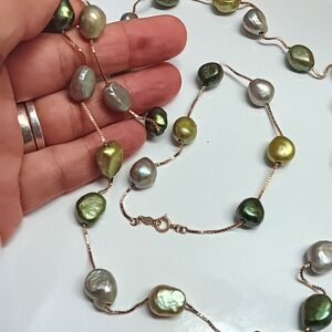 14k Elegant Multi-Color Pearl Necklace And Bracelet